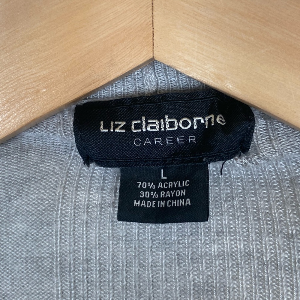 Liz Claiborne Career Open Front Cardigan Size L Color Gray Soft Knit Long Sleeve - Picture 7 of 8